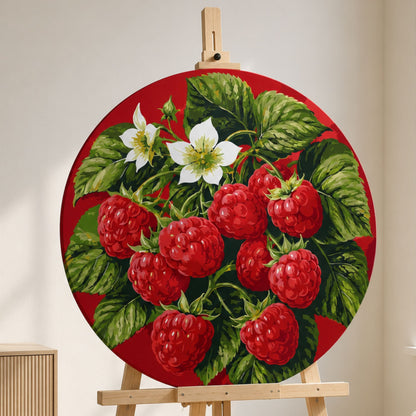 Rundes Malen nach Zahlen Ø35 cm – Saftige Himbeeren – Stillleben – OR 2055