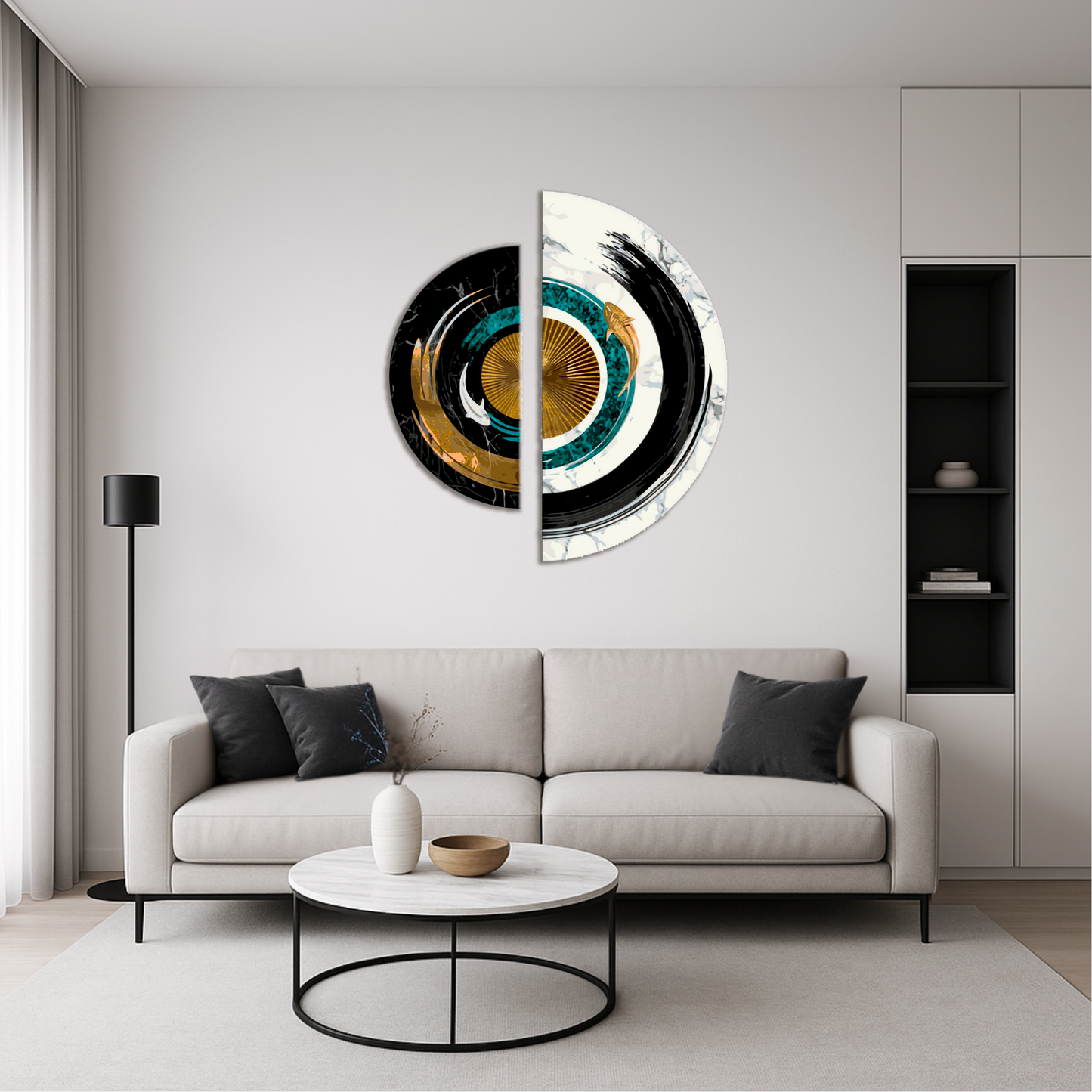 Malen nach Zahlen auf Keilrahmen 70×70 cm – Gleichgewicht der Gegensätze (Halbkreise) mit Metallicfarben OSR 1001