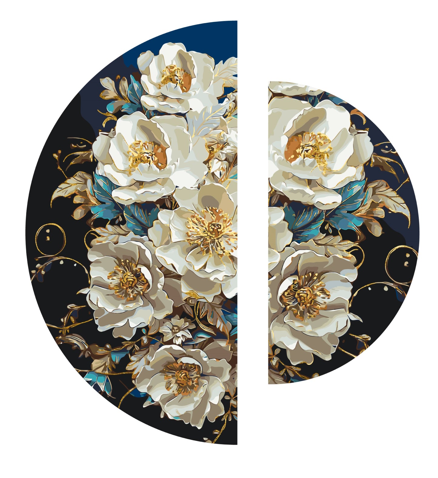 Malen nach Zahlen auf Keilrahmen ⌀50 cm + ⌀70 cm – Blumen mit Metallicfarben. Erhabene Pfingstrosen OSR 1008