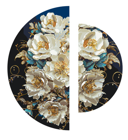Malen nach Zahlen auf Keilrahmen ⌀50 cm + ⌀70 cm – Blumen mit Metallicfarben. Erhabene Pfingstrosen OSR 1008