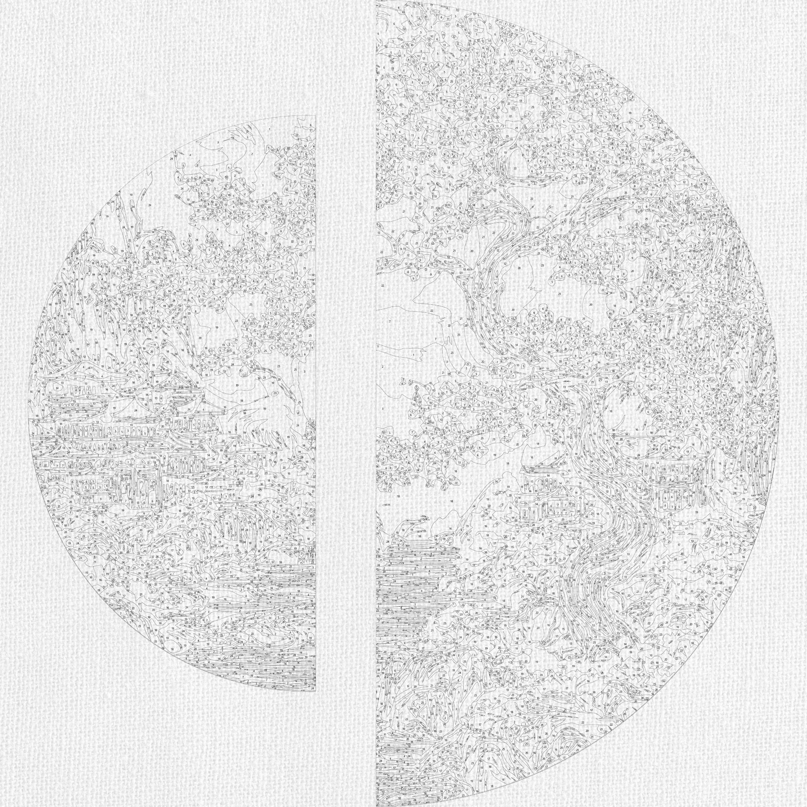 Malen nach Zahlen auf Keilrahmen ⌀50 cm + ⌀70 cm – Landschaft mit Metallicfarben. Japanische Morgendämmerung OSR 1009