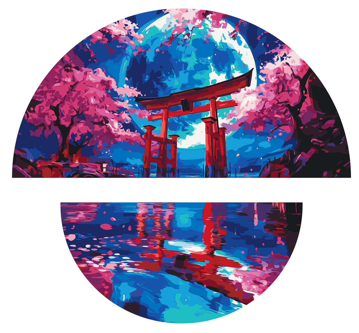 Malen nach Zahlen auf Keilrahmen ⌀50 cm + ⌀70 cm – Landschaft. Japanische Nacht OSR 1012