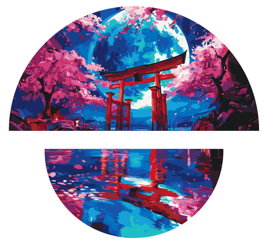 Malen nach Zahlen auf Keilrahmen ⌀50 cm + ⌀70 cm – Landschaft. Japanische Nacht OSR 1012