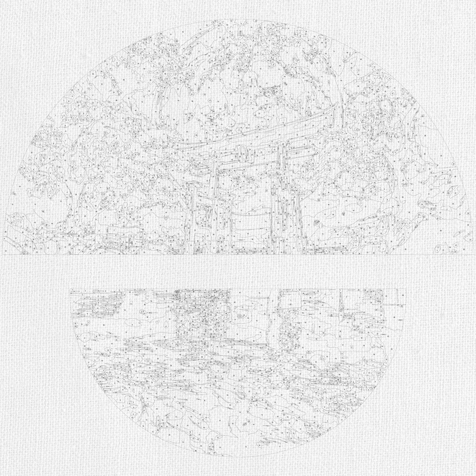 Malen nach Zahlen auf Keilrahmen ⌀50 cm + ⌀70 cm – Landschaft. Japanische Nacht OSR 1012