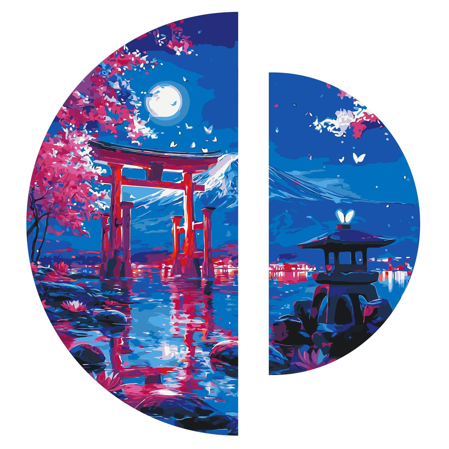 Malen nach Zahlen auf Keilrahmen ⌀50 cm + ⌀70 cm – Landschaft. Nächtliches Kyoto OSR 1013
