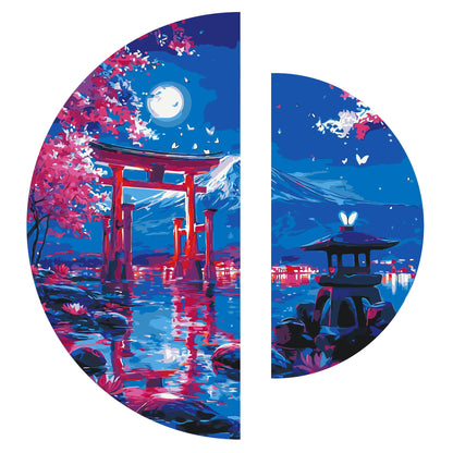 Malen nach Zahlen auf Keilrahmen ⌀50 cm + ⌀70 cm – Landschaft. Nächtliches Kyoto OSR 1013