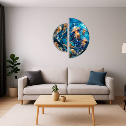 Malen nach Zahlen auf Keilrahmen ⌀50 cm + ⌀70 cm – Tiere mit Metallicfarben. Tiefen des Ozeans OSR 1014