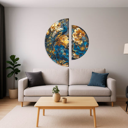 Malen nach Zahlen auf Keilrahmen ⌀50 cm + ⌀70 cm – Tiere mit Metallicfarben. Pfau in Blumen OSR 1015