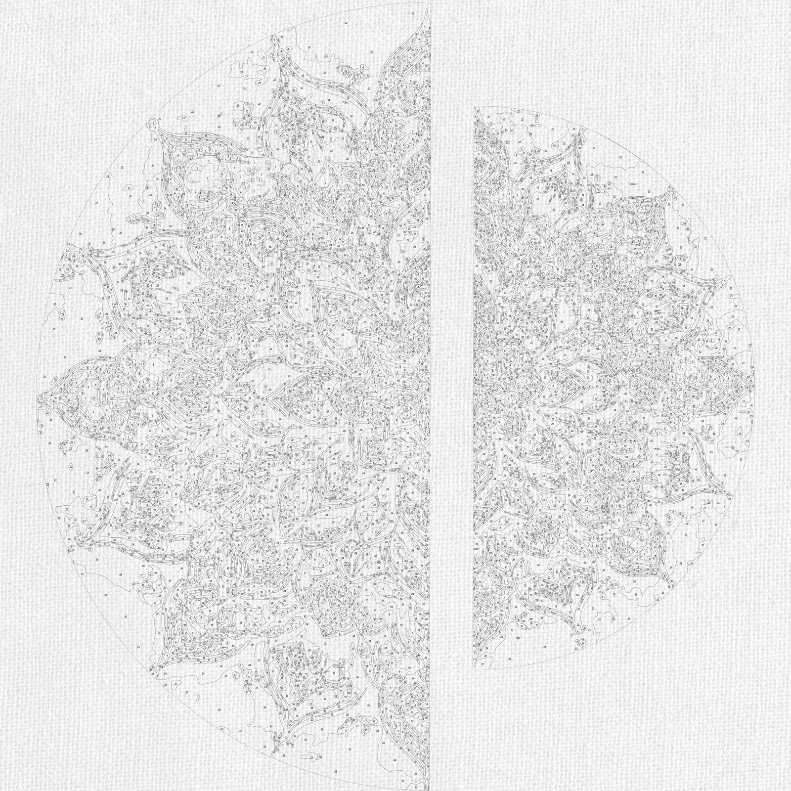 Malen nach Zahlen auf Keilrahmen ⌀50 cm + ⌀70 cm – Blumen mit Metallicfarben. Ornament des Glanzes OSR 1016