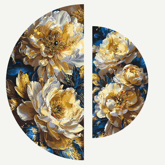 Malen nach Zahlen auf Keilrahmen ⌀50 cm + ⌀70 cm – Blumen mit Metallicfarben. Königliche Pfingstrosen OSR 1017