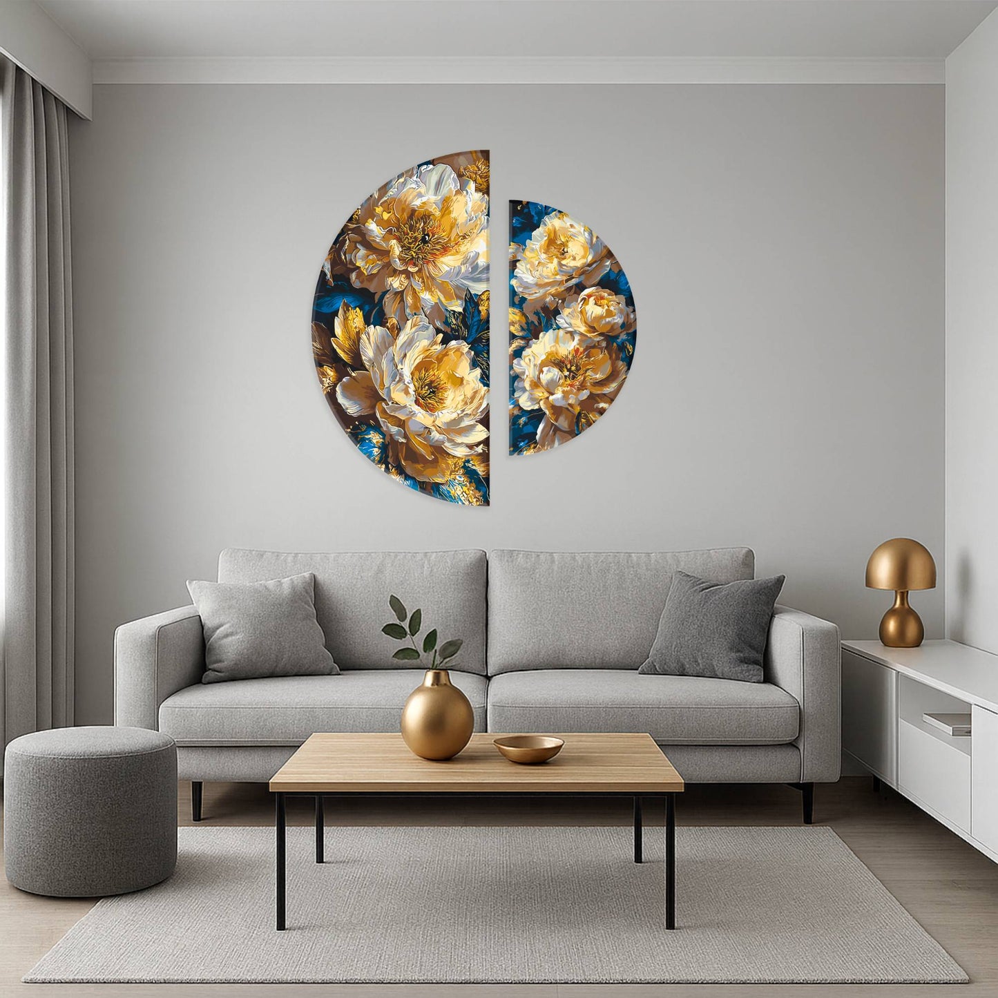 Malen nach Zahlen auf Keilrahmen ⌀50 cm + ⌀70 cm – Blumen mit Metallicfarben. Königliche Pfingstrosen OSR 1017