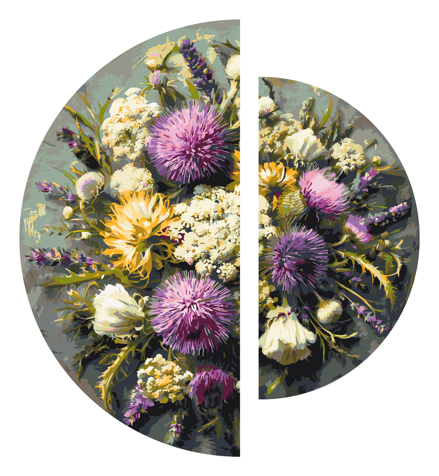 Malen nach Zahlen auf Keilrahmen ⌀50 cm + ⌀70 cm – Blumen. Violetter Sommer OSR 1019