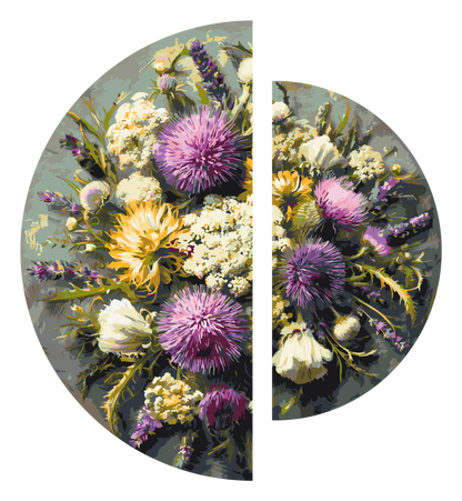 Malen nach Zahlen auf Keilrahmen ⌀50 cm + ⌀70 cm – Blumen. Violetter Sommer OSR 1019