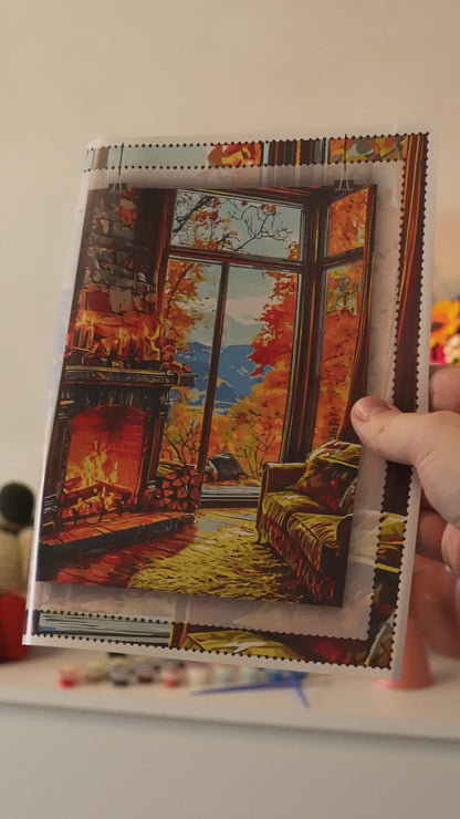 Paint by Numbers on a 40*50 cm frame landscape – Warmth of an autumn fireplace LW 3518