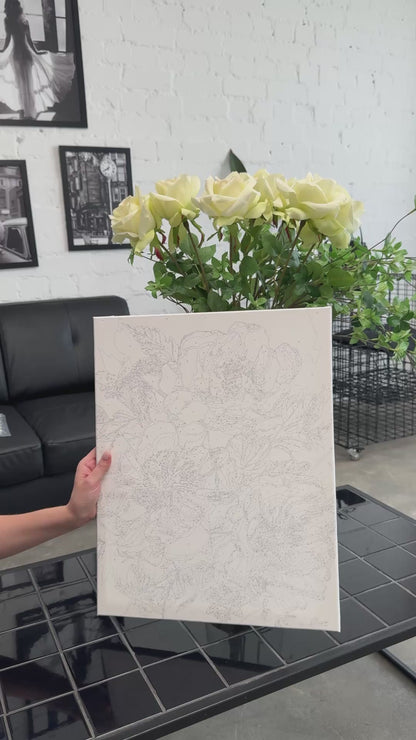 Malen nach Zahlen auf Keilrahmen 40×50 cm – Blumen. Weiße Pfingstrosen mit Metallicfarben LW 30410