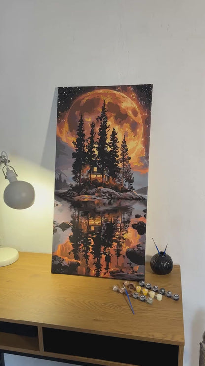 Paint by numbers on frame 40*80 cm Landscape island under the moon with Metallic Paints LW 5184