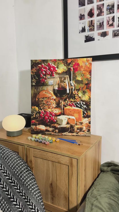 Paint by Numbers on Canvas 40*50 cm Still Life – Wine, Cheese and Grapes LW 3059-01