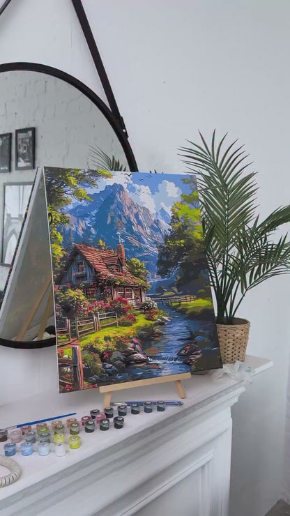 Malen nach Zahlen auf Keilrahmen 40×50 cm – Landschaft – Ruhiges Bergleben LW 3438
