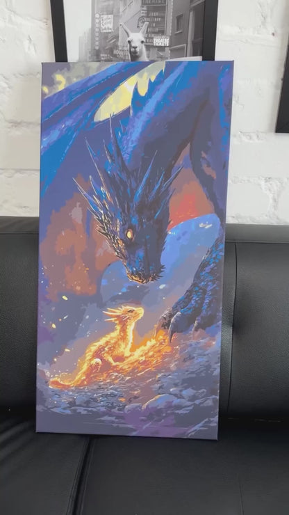 Paint by Numbers on frame 40*80 cm Fantasy "Fourth Wing" - Encounter with a Dragon with Metallic Paints LW 5140