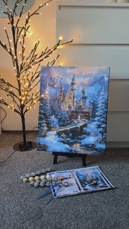 Malen nach Zahlen auf Keilrahmen 40×50 cm – Winterlandschaft. Burg in den Winterbergen LW 3553